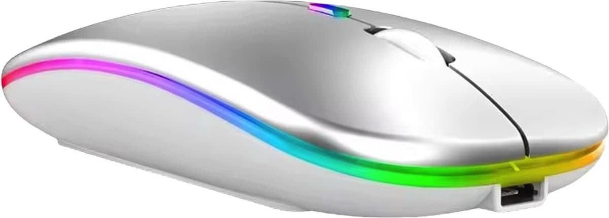 Draadloze Muis - 2.4G - Oplaadbaar - Bluetooth Muis Draadloos - RGB LED - Laptop - Universeel - Ergonomisch - 4 Knoppen - Stil - Zilver — afbeelding 1