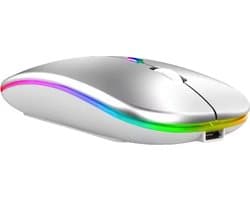 Draadloze Muis - 2.4G - Oplaadbaar - Bluetooth Muis Draadloos - RGB LED - Laptop - Universeel - Ergonomisch - 4 Knoppen - Stil - Zilver