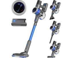 Auronic Steelstofzuiger Draadloos 350W - Draadloze Stofzuiger - HEPA Filter - Zelfstaand - Extra Accu - Op Accu - Zonder Zak - Kruimeldief - Vacuum Cleaner - Grijs/Blauw