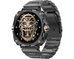 Belesy® Alaska - Smartwatch Dames – Stappenteller – Stem assistent –Gezondheidmetingen – Sporten – Je eigen foto als wijzerplaat - Bel functie – Sterke baterij - Full Touch – Zwart/Goud - Staal