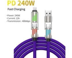 4 in 1 Oplaadkabel 240W - Data Kabel - Fast Charging - USB C to Usb C - Lightning - Usb A - 1.5 meter - Snellader - Laptop Oplader - geschikt voor Apple Macbook iPhone Samsung