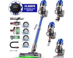 Fukstern Steelstofzuiger Draadloos – 75KPa Krachtige Zuigkracht – Tot 60 Min Accuduur – 3 Zuigstanden - Anti-Klit Vloerborstel – 7-voudig HEPA-Filtersysteem – 2L Stofreservoir – Groen Licht & Hygiënische Reiniging – blauw