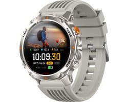 Knobbout 1.46”(3.7cm) GPS Outdoor Smartwatch – 6 Satelliet Positionering - Kompas & Hoogtemeter -LED-zaklamp - Hartslag & SpO₂, 30 m Waterdicht - 540mAh Batterij, Bluetooth 5.3-Zilver Grijs