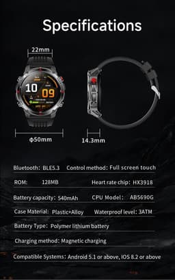 Knobbout 1.46”(3.7cm) GPS Outdoor Smartwatch – 6 Satelliet Positionering - Kompas & Hoogtemeter -LED-zaklamp - Hartslag & SpO₂, 30 m Waterdicht - 540mAh Batterij, Bluetooth 5.3-Zilver Grijs — thumbnail 5