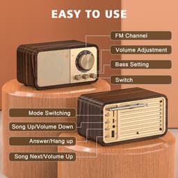 ACEP Vintage Radio - Bruin - Draagbare radio - Bluetooth + TF Kaart - 2, 5W Bass Speaker | Met AUX/USB - Radio op batterijen - Radio — thumbnail 4