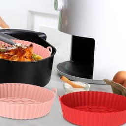 2-stuks Bakplaat - Siliconen bakplaat - Siliconen bakplaat voor airfryer - Oven-airfryeraccessoire - Herbruikbaar - Gemakkelijk schoon te maken - Geschikt voor bakken in de oven, keuken, broodbakmat, thuisgebruik, enz. - Roze — thumbnail 3