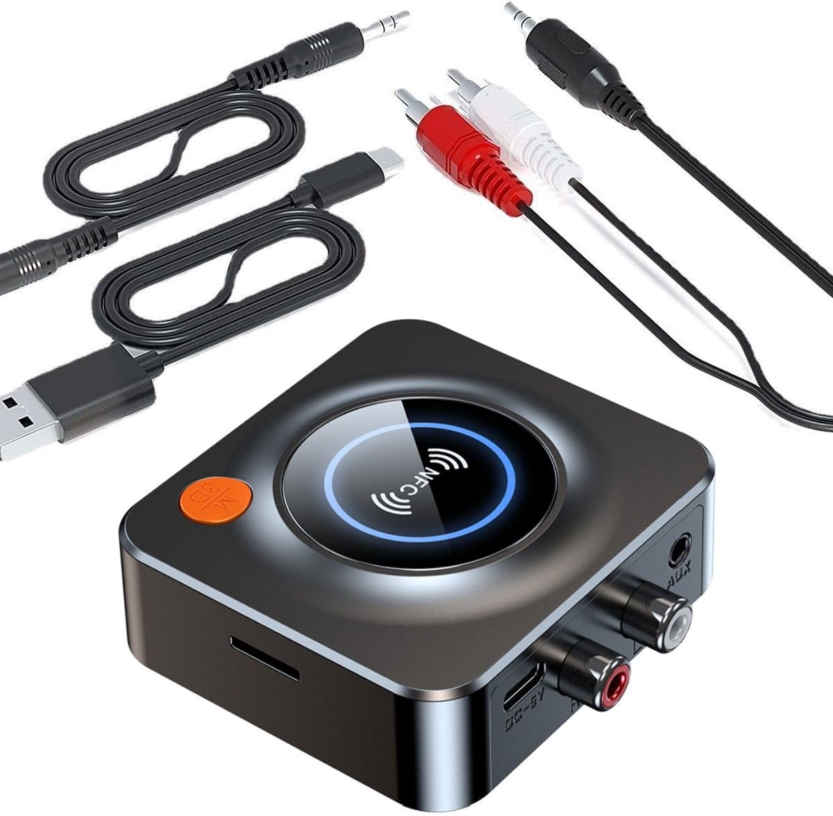 Bluetooth 5.1 Ontvanger met NFC - TF-kaart - Bluetooth Receiver -3,5mm AUX en RCA Audio Adapter - Voor auto, smartphone, tablet, hifi-muziek thuis — afbeelding 1