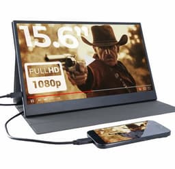 Portable Monitor + Over Ear Koptelefoon - Games / Presentaties / Smartphone / Laptop - Full HD - 15.6" - Draagbare Monitor Scherm - Inclusief AUX / HDMI / Lederen Hoes / USB-C — thumbnail 4