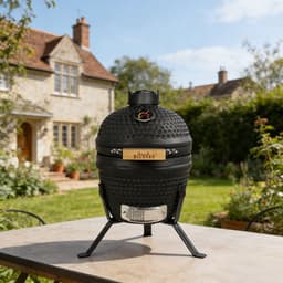 BIGHORN Kamado BBQ 27 cm – Mat Zwart –13 Inch Houtskool Barbecue - Keramische Houtskool BBQ – Inclusief Pizzasteen – Kamado Grill voor Grillen, Roken & Bakken – Met Thermometer – Compact voor Balkon en Tuin — thumbnail 3