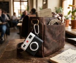 Zwart wit hoesje voor oordopjes unisex in retro camera vorm met karabijnhaak geschikt voor AirPods 4 met reliëf details en compact ontwerp — thumbnail 3