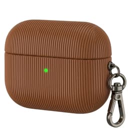 Luxe geribd hoesje voor oordopjes – Vertical Stripe design met sleutelhaak, geschikt voor AirPods Pro 3 (Bruin) — thumbnail 1