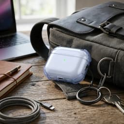 Blauw transparant hoesje voor oordopjes met sleutelring – schokbestendige beschermhoes geschikt voor AirPods Pro 2 — thumbnail 3