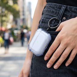 Blauw transparant hoesje voor oordopjes met sleutelring – schokbestendige beschermhoes geschikt voor AirPods Pro 3 — thumbnail 4