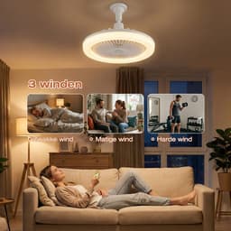 MUPOO Plafond ventilator met LED verlichting E27 - 360° Draaibaar - Dimbaar & Afstandsbediening - Plug & Play -3 Kleurtemperatuur & Snelheden - Ø 25cm - Mini Ventilator voor Slaapkamer & Toilet - Wit — thumbnail 5