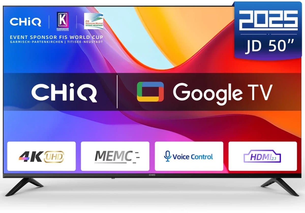 CHiQ U50JD 50 Inch Smart TV – 4K Ultra HD – HDR – Android TV – WiFi – Dolby Audio – Frameless Design – Chromecast — afbeelding 1