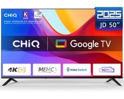 CHiQ U50JD 50 Inch Smart TV – 4K Ultra HD – HDR – Android TV – WiFi – Dolby Audio – Frameless Design – Chromecast
