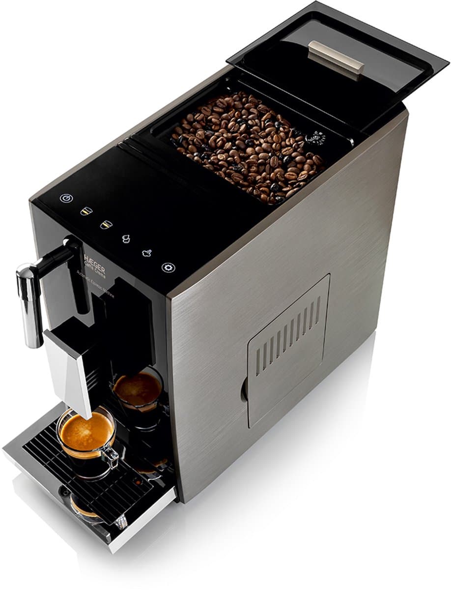 Haeger Caffè Crema Volautomatische Espressomachine - 2 Soorten Koffie & Heet water - Melkopschuimer voor Cappuccino - Koffiemachine met bonen - Zwart — afbeelding 1