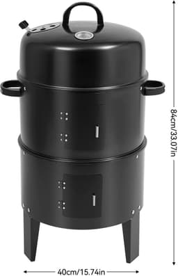 Linkforu - 3-in-1 Multifunctionele BBQ – Grill - Stook- Rookoven met Deksel en Thermometer – Houtskoolgrill – 2 Verstelbare Kleppen — thumbnail 4