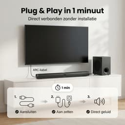 SyncGear 2-in-1 Soundbar met Subwoofer – Nieuw 2026 – Geen Luiden Opstart Geluiden – Home Cinema – 130W – Bluetooth 5.3 – HDMI ARC – TV Speakers – Surround Set Home Cinema – Draadloze Actieve Subwoofer — thumbnail 3