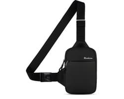 Rainbecom - Stijlvolle Zwarte Borsttas - Kleine Crossbodytas - 21.5x15x3 cm - Schoudertas - Kleine Handtas - Nylon en Polyester - Verstelbare Waterdichte Mini-borsttas - Telefoontasje - Heren en Dames - Anti Diefstal