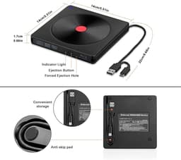 Rolu Draagbare DVD Speler – Draagbare Blu Ray/BD/CD Speler – USB C - USB 3.0 – Windows & Mac – Laptop — thumbnail 3