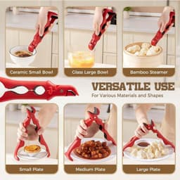 2 stuks - Anti-verbrandingsklemmen voor borden - RVS-grippers voor hete platen - Hittebestendig - voor airfryers - Wit - Rood - Westmark oventang - met rubberen handvat — thumbnail 5