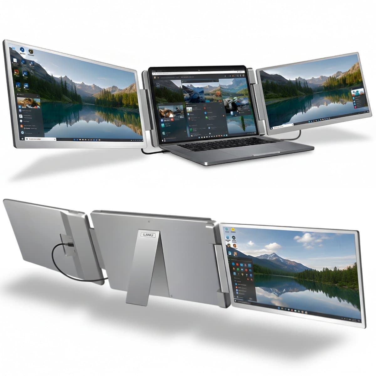 Triple Portable Monitor Flip 15.6" - IPS Tri screen voor Laptops tot 16.5" - Draagbare monitor - Plug & Play - Inclusief draagtas — afbeelding 1