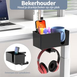 Koptelefoon Houder voor onder Bureau –Met opbergdoos- Verstelbare Headset Stand – Hoofdtelefoon Headset Houder Bureau – Universele Koptelefoon Haak - Zwart — thumbnail 4