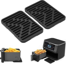 Heißluftfritteuse accessoires Gescht voor Ninja, Philips en COSORI, 2 stuks hittebestendige onderlaag siliconen voor universele Airfryer-mand, 16 x 11 cm verbrandingswerende siliconen tafelmat (Zwart-2) — thumbnail 2