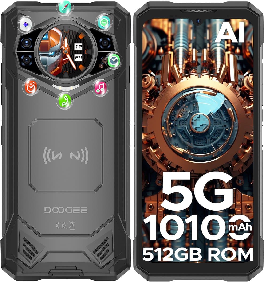 DOOGEE S200X 5G - Robuuste smartphone - Robuuste Telefoon - 32GB RAM + 512GB ROM - 6.72 inch 120Hz -10100mAh/33W - IP68 - Dimensity 7050 5G Octa Core - Nachtzicht - Android 15 - 1,32 achterdisplay - Bluetooth 5.2 - NFC - GPS - Zwart — afbeelding 1