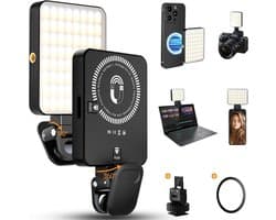 Led lights - Selfie lamp - Draagbare Cameralamp - Magnetische lamp - Videolamp - Met 128 LED's - 2000mAh Ingebouwde Accu - 3 Lichtstanden - 10 Helderheidsniveaus - Voor smartphone & laptop - Webcam verlichting - Oplaadbaar - Cadeau - Zwart