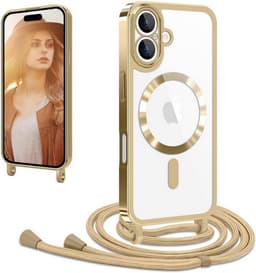 Magsafe Silicone Hoes met Koord / Touwtje & camera Protection GLass - Goud Geschikt voor iPhone 17 — thumbnail 4