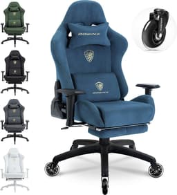 Dowinx Ergonomische Gamingstoel – Verstelbaar Massage-Lendenkussen – Microvezel Velours – Dik Zitkussen – Uitschuifbare Voetensteun – Verstelbare Armleuningen – 160° Verstelbare Rugleuning – blauw — thumbnail 1