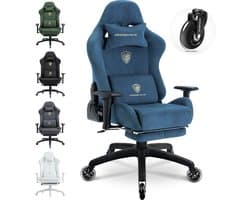 Dowinx Ergonomische Gamingstoel – Verstelbaar Massage-Lendenkussen – Microvezel Velours – Dik Zitkussen – Uitschuifbare Voetensteun – Verstelbare Armleuningen – 160° Verstelbare Rugleuning – blauw