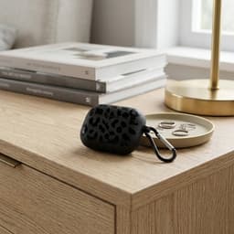 Zwart grafisch patroon hoesje voor oordopjes geschikt voor AirPods Pro 2 – compact beschermhoesje met onregelmatige print, mat oppervlak en karabijnhaak — thumbnail 2
