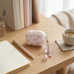 Wit transparant parelmoer hoesje voor oordopjes dames met roze strik patroon en vlinder hanger geschikt voor AirPods Pro 2 hardcase beschermhoes — thumbnail 3