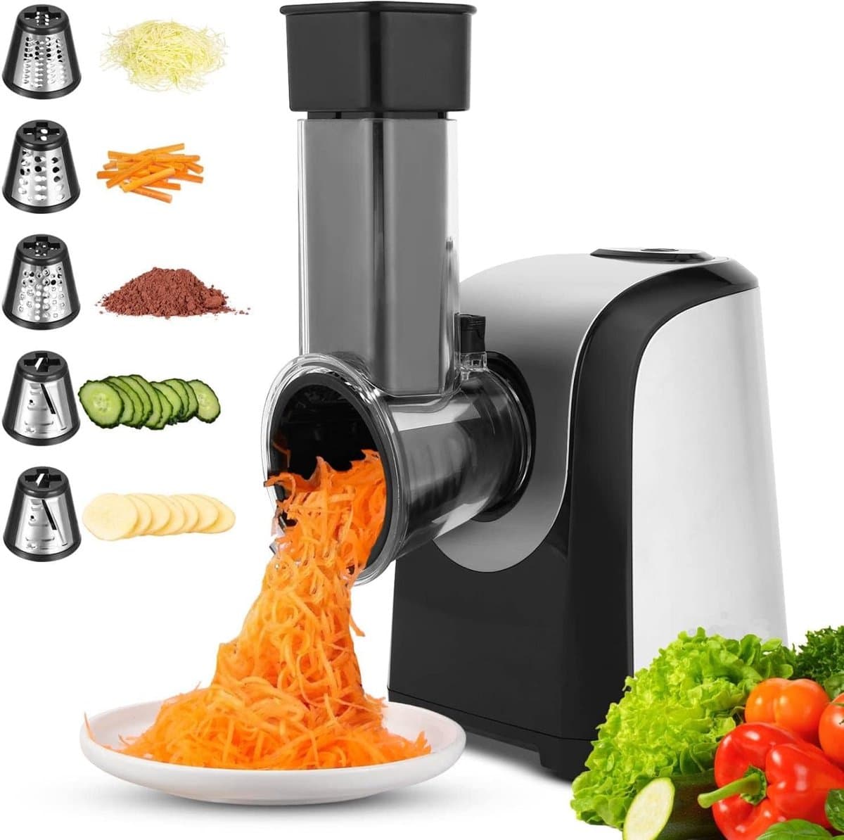 Elektrische Groentesnijder - Keukenmachine Rasp - Snel Ingrediënten Bereiden - Vijf Raspopzetstukken - 305 x 195 x 245 cm - Zwart — afbeelding 1