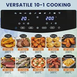 Heteluchtfriteuse Dubbele Mand - Luchtfriteuse Airfryer - Gezinsmaaltijden Bereiden - Dubbele Kamer Technologie - 8 Liter Capaciteit - Zwart Zilver — thumbnail 3