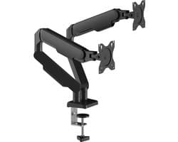 Wazomo® - Dubbele monitor arm - voor twee schermen - Dual Monitor Arm zwart – Verstelbare Monitorbeugel met Gasveer