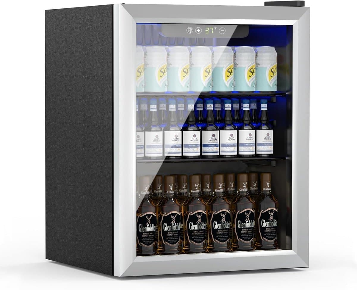 Mini Koelkast 80 Liter - Vrijstaande Drankkoeler voor Softdrinks - Glazen Deur en Verstelbare Planken — afbeelding 1