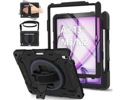 Robuuste iPad Air 13 Inch (2024/2025) Cover met HD Screenprotector, HD Kindvriendelijke Beschermhoes met 360° Rotatie, Schouderband en Potloodhouder