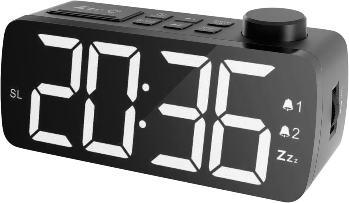 YUCONN Wekkerradio - Wekker Kinderen - Kinderwekker - Grote LED Cijfers - Wekkers Digitaal - Dimbaar Display - Sleeptimer - Wit — afbeelding 1