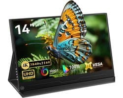 Draagbare Monitor 14 Inch – Mobiel Scherm – Extern Display – UHD Beeldscherm – Laptop Monitor – 4K UHD Resolutie – 100% DCI-P3 Kleur – 450 Nits Helderheid