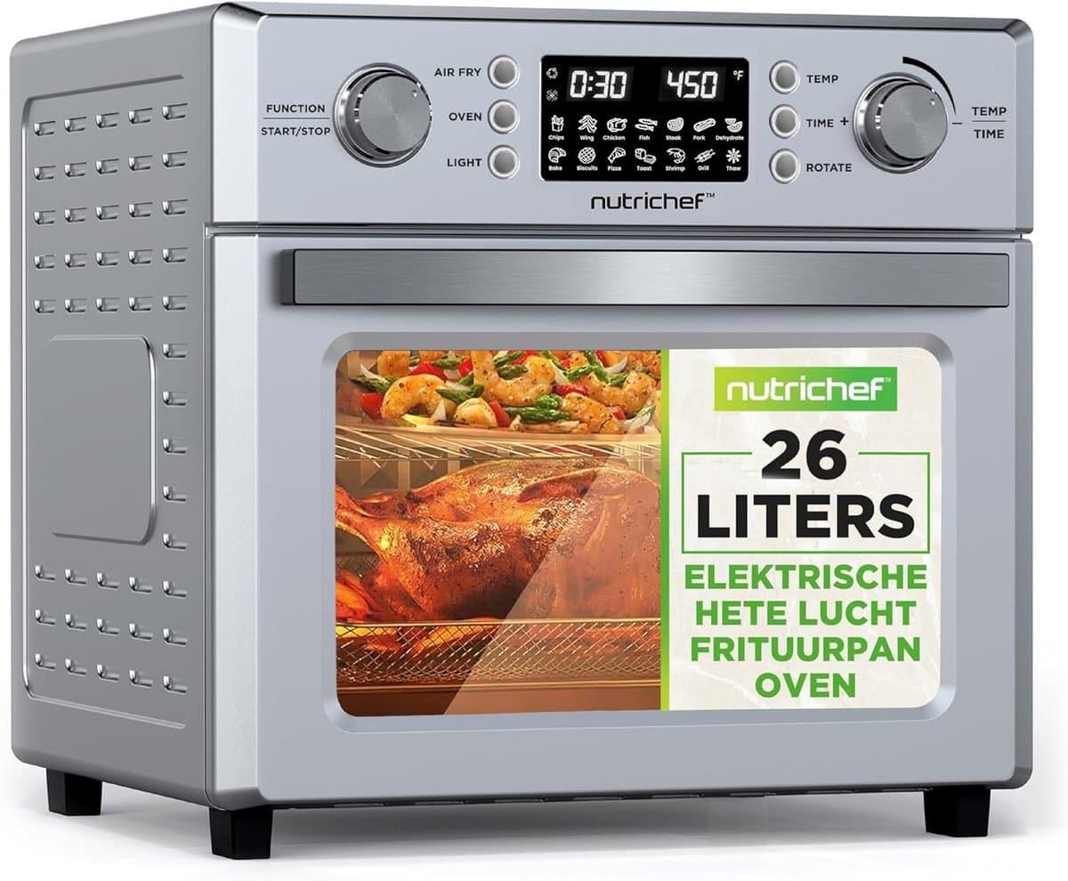 Grote Airfryer Oven met Rotisserie - 26 Liter XXL - 1700W - 10 Digitale Programma's - Hetelucht & Grill — afbeelding 1