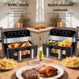 HOB Dubbele Airfryer - 10 L capaciteit - 2 bakken - Doorzichtig kijkvenster - Digitaal touchscreen - 12 Functies - Compact design - 2600 W — thumbnail 4