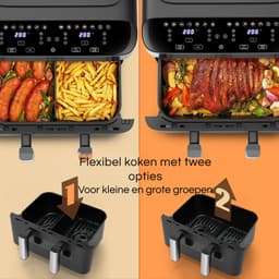HOB Dubbele Airfryer - 10 L capaciteit - 2 bakken - Doorzichtig kijkvenster - Digitaal touchscreen - 12 Functies - Compact design - 2600 W — thumbnail 5