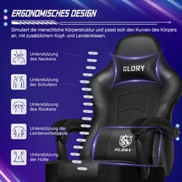 Hiaonyx Gaming Stoel - 170° Verstelbare Rugleuning - Inklapbare Voetsteun - Met stille wielen - Zwart — thumbnail 4