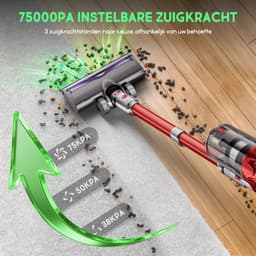 Fukstern Steelstofzuiger Draadloos – 75KPa Krachtige Zuigkracht – Tot 60 Min Accuduur – 3 Zuigstanden - Anti-Klit Vloerborstel – 7-voudig HEPA-Filtersysteem – 2L Stofreservoir – Groen Licht & Hygiënische Reiniging – rood — thumbnail 2