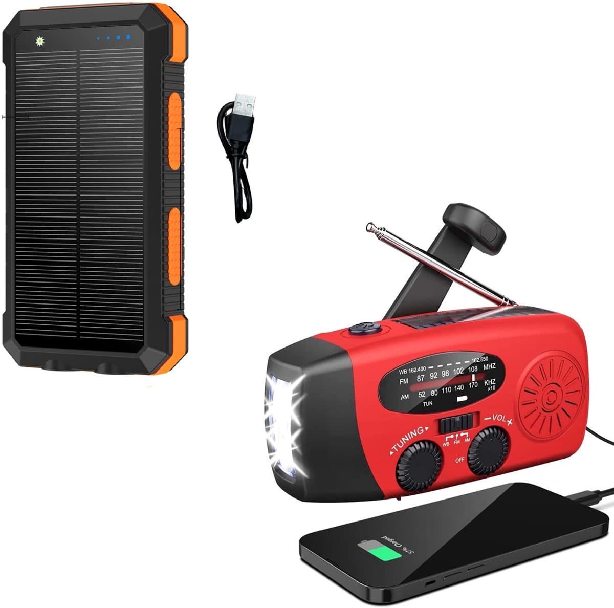Noodradio Solar Opwindbaar en Batterij - Noodpakket - Draagbare Survival Radio - Inclusief 10.000 mAh Solar Powerbank - Powerbank Zonneenergie - Bouwradio - Zaklamp - Rood — afbeelding 1