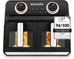 tectake® Dubbele Airfryer Samurai - Airfryer XXL - 8L inhoud - 2400W - 7 bakprogramma's - 2 Lades - Dubbele mand - Dual zone technologie - Heteluchtfriteuse